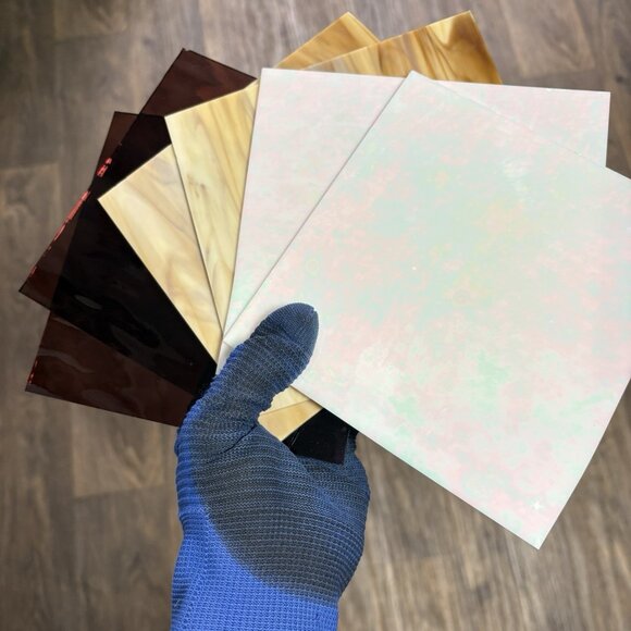 STAINED GLASS Vintage Sheet #3480 Lot of 6 Premium New Glass Variety Colors - Picture 1 of 8